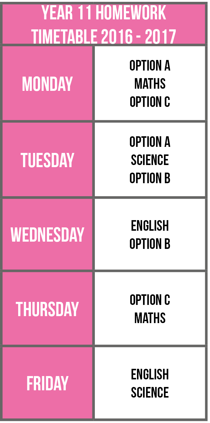 homework timetable